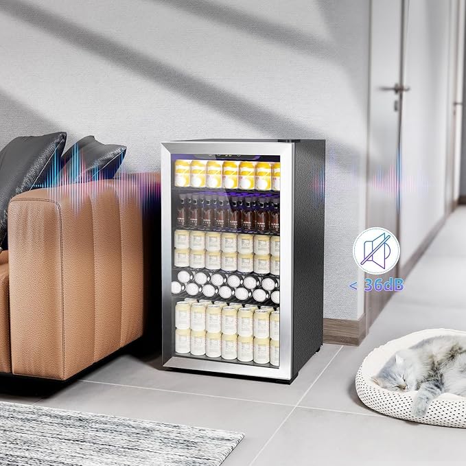 COWSAR Wine Cooler, 26 Bottle 130 Can Beverage Refrigerator, ETL Approved Mini Drink Fridge Clear Glass Door Quiet Compressor Adjust Temp 3.2 Cu.Ft Wine Fridge for Soda Beer - Image 7