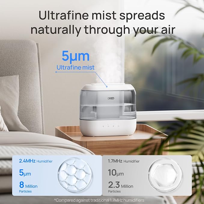 Dreo Humidifiers for Bedroom, 4L Top Fill for Large Room, 36H Runtime, 28 dB Quiet Supersized Cool Mist Air Humidifier for Baby Nursery, Plants, Indoor, Night Light, Easy to Clean & Fill, Gray - Image 4