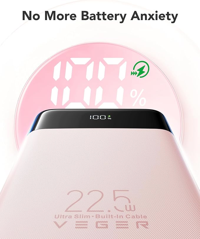 VEGER Portable Charger, Ultra Slim 22.5W Fast Charging with Built in Cable, Flight-Safe 10000mAh USB C Power Bank Battery Pack, Travel Essential Phone Powerbank for iPhone 17 16 Samsung S25 Google etc - Image 6
