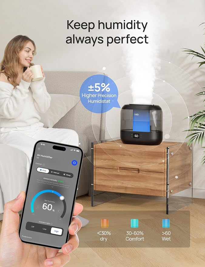 Dreo Humidifiers for Bedroom Home, Top-filled Smart Quiet Cool Mist Humidifiers & 4L Smart Humidifiers for Bedroom, Quiet Supersized Cool Mist Ultrasonic Humidifier, Standard - Image 6