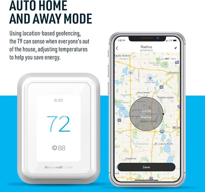 Honeywell Home T9 WIFI Smart Thermostat, Smart Room Sensor Ready, Touchscreen - Image 9