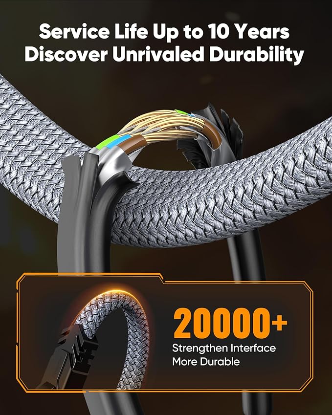Snowkids Cat 8 Ethernet Cable 40 FT, Braided Heavy Duty High Speed - Image 6