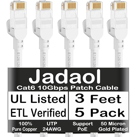 Jadaol Cat6 Ethernet Patch Cables 3ft 5-Pack, 10Gbps 24AWG Pure Copper RJ45 by Jadaol