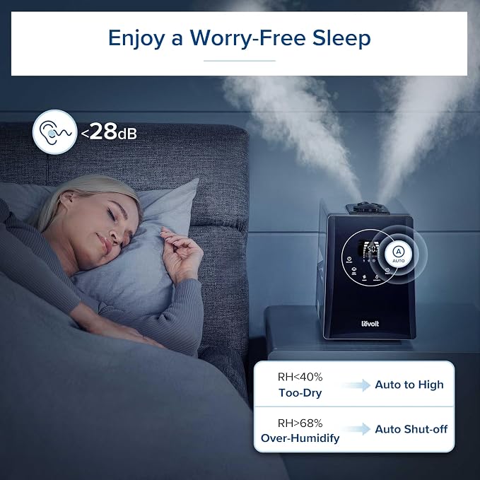 LEVOIT LV600HH 6L Warm and Cool Mist Ultrasonic Humidifier, Rapid Humidification for Bedroom Large Room, Essential Oil Diffuser, Humidity Setting with Built-in Sensor, Auto Mode, Timer, Remote Control - Image 5