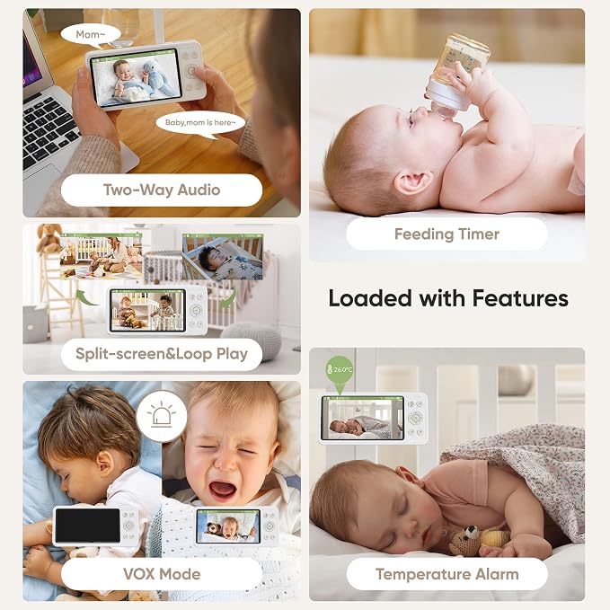 bonoch 2K 5.5" Baby Monitor No WiFi, 1600ft Long Range Video Baby Monitor - Image 8