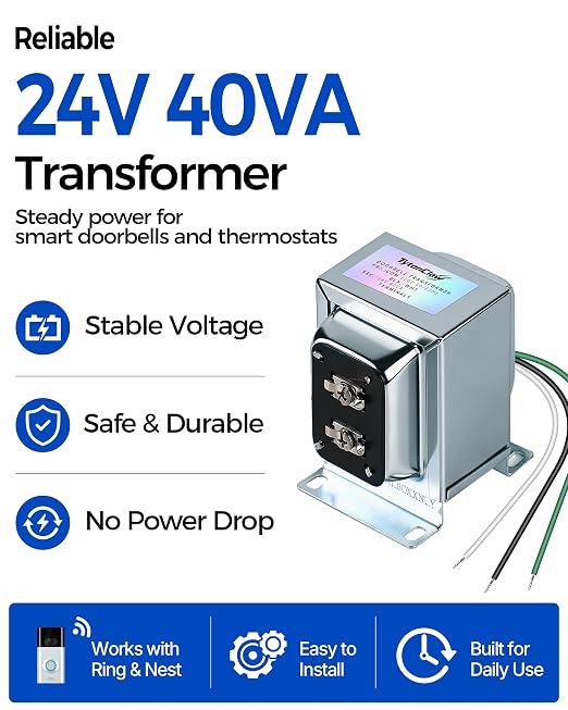 24V 40VA Hardwired Transformer for Ring Video Doorbell, Eufy & Smart Thermostats - Image 2