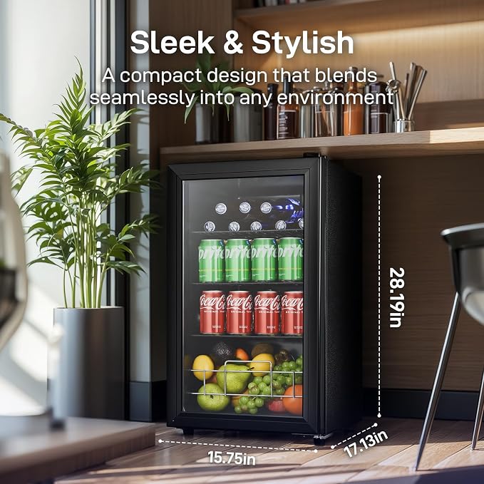 Anypro 2.6 Cu.Ft Beverage Refrigerator and Cooler, Fridge with Tempered Glass Door, 126 Cans Wine Drink Beer Fridge for Office Bedroom Bar, 7 Level Temperatures, Adjustable Shelves - Image 7
