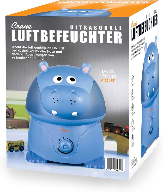 Crane Animal Humidifier for Kids Bedroom, 1 Gal. Cool Mist Humidifier with Adjustable Settings, Optional Filter, Auto Shut-Off, Hippo - Image 6