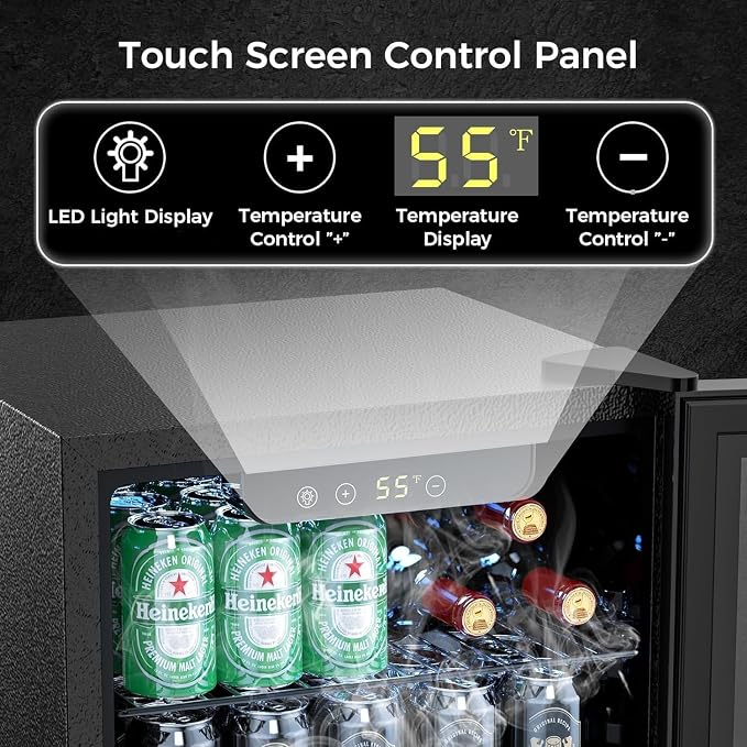 COWSAR Mini Fridge Cooler, 16 Bottle 68 Can Beverage Refrigerator with Glass Door for Wine Beer Soda, Wine Fridge with Touch Control Panel, Wire Shelving for Home Office Bar, 1.7 Cu. Ft - Image 3