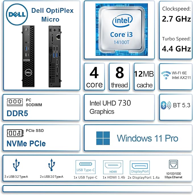 Dell OptiPlex MFF 7000 Mini Desktop Computer 16GB DDR5 RAM, 256GB PCIe SSD | Compact for Office & Workspace, 2026 Copilot AI, WiFi 6E, Triple Monitor Support, Windows 11 Pro - Image 2