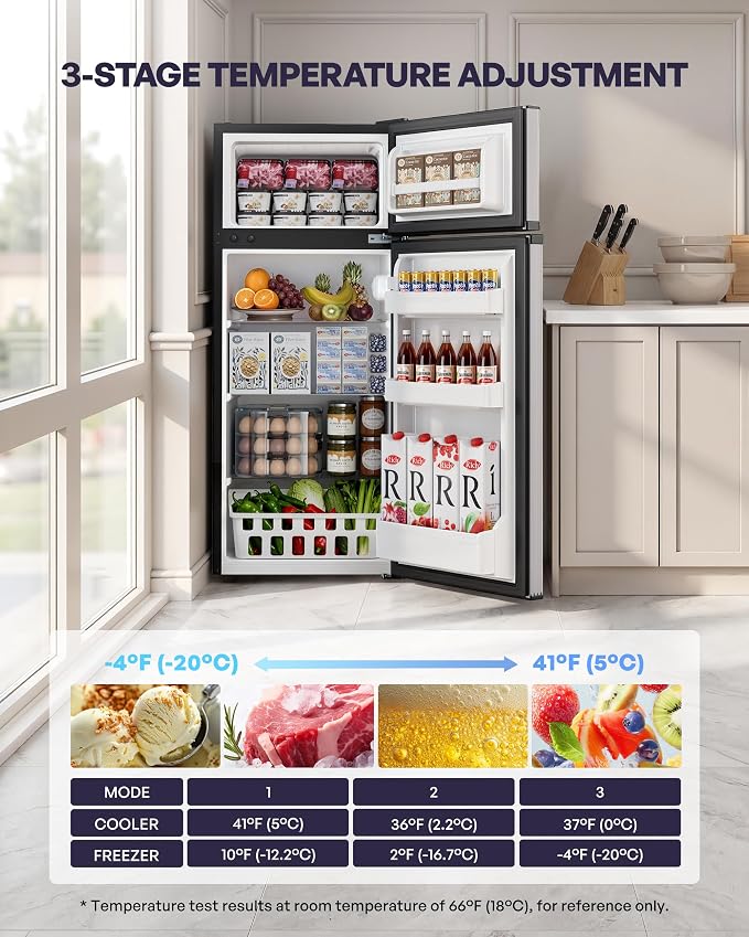 4.5 Cu.Ft Mini Fridge with Freezer, 2 Doors Small Fridge with Adjustable Thermostat & Removable Glass Shelves, Small Refrigerator for Kitchen Office Dorm, Quiet Operation, Silver - Image 3