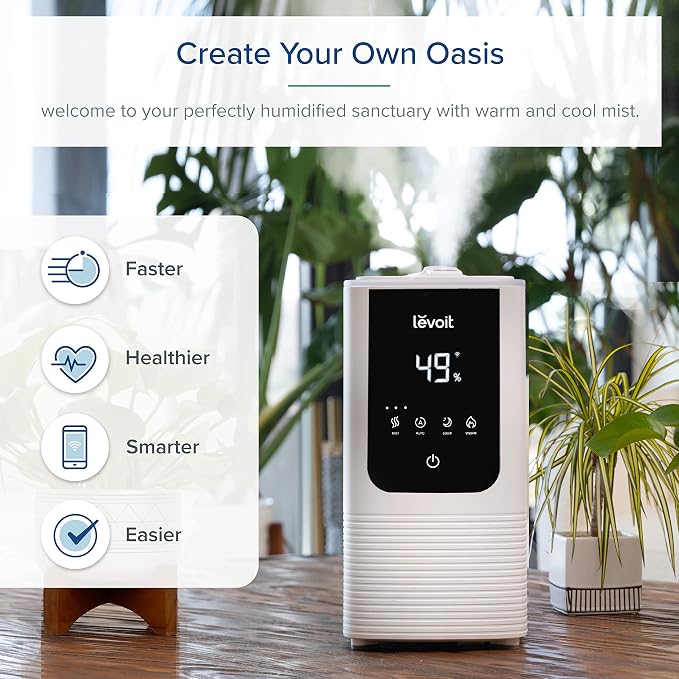 LEVOIT Humidifiers for Bedroom Home, Smart Warm and Cool Mist Air Humidifier for Large Room, Auto Customized Humidity, Fast Symptom Relief, Easy Top Fill, Essential Oil, Quiet, OasisMist4.5L, White - Image 9
