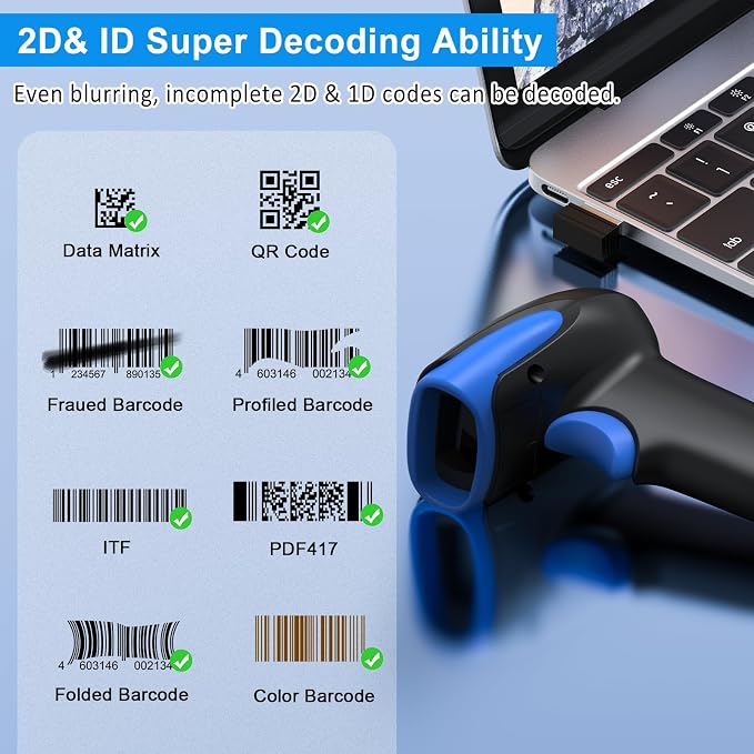 Symcode Wireless Bluetooth Barcode Scanner, 3-in-1 Bluetooth & USB Wired & 2.4G - Image 5