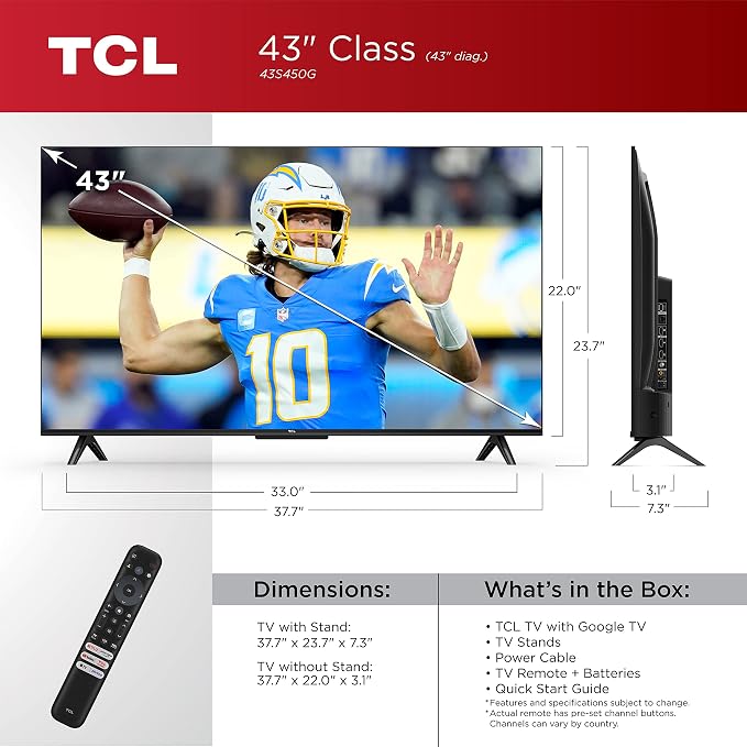 TCL 43-Inch Class S4 4K LED Smart TV with Google TV (43S450G, 2023 Model), Dolby Vision, HDR Pro, Dolby Atmos, Google Assistant Built-in with Voice Remote, Works with Alexa, Streaming UHD Television - Image 3
