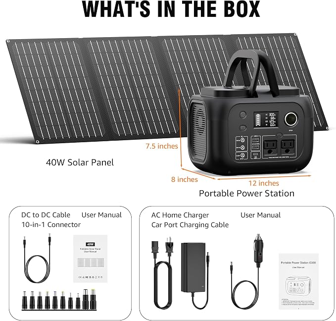 SinKeu Solar Powered Generator 300W Peak/70400mAh, 260Wh Portable Power Station with Panels 40W Included, Solar Generator with AC Outlet 110V for Home Use, Camping, Outdoor, Power Backup - Image 7