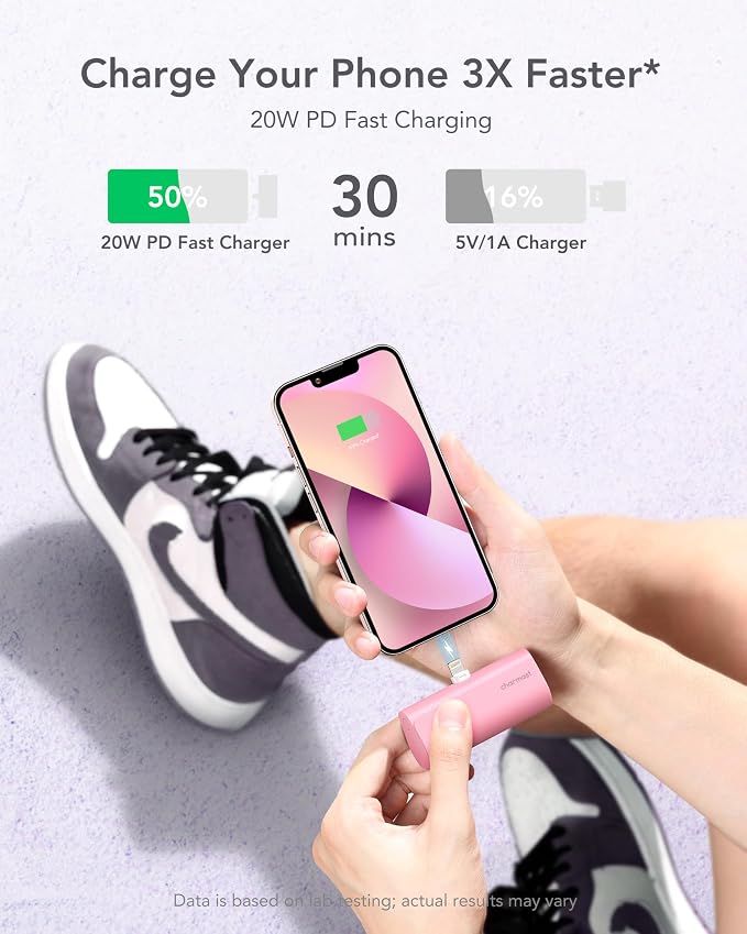 charmast Small Portable Charger for iPhone, Ultra-Compact 20W PD Fast Charging Power Bank 5000mAh, Mini Battery Pack for iPhone 14/14 Pro Max/13/13 Pro Max/12/12 Pro Max/11/XR/X/8/7/6 etc - Image 3
