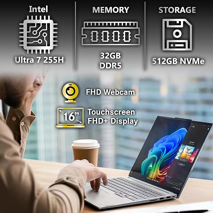 Lenovo ThinkBook 16 Gen 8 AI Business Laptop, 16” Touchscreen FHD+, Intel Ultra 7 255H, 32GB DDR5, 512GB NVMe, WiFi 6E + BT, HDMI, Fingerprint Reader, Backlit Keyboard, FHD Webcam, Win 11 Pro - Image 3