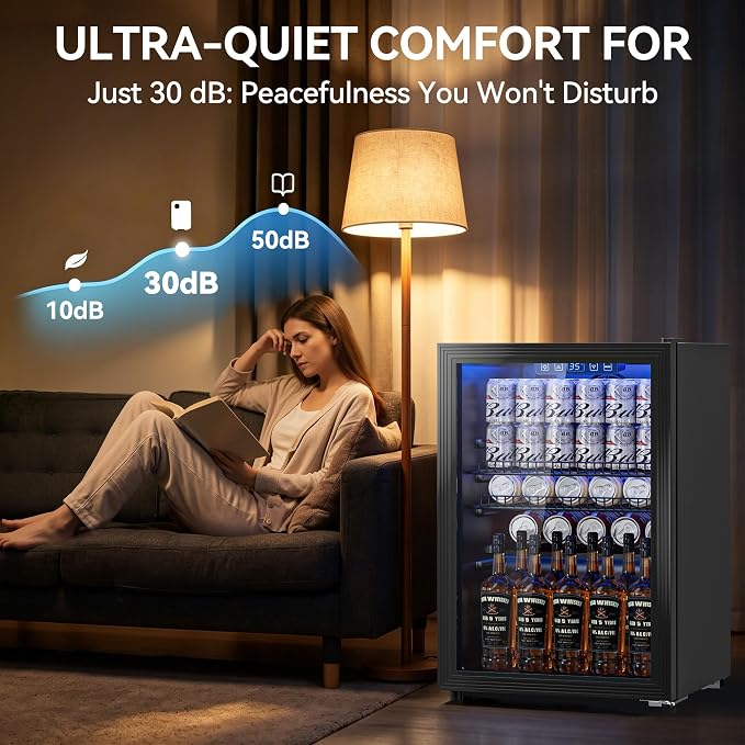 Tehanld 2.5 Cu.Ft Beverage Fridge, Glass Door Mini Fridge, Black, 96 Can | Adjustable Shelves for Wine & Beer, Digital Temp, Holds Up to 96 Cans, Freestanding for Home & Office - Image 7