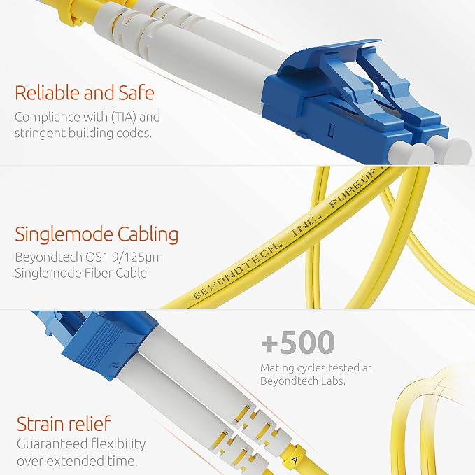 BEYONDTECH 2m LC to LC Fiber Patch Cable – UPC Single-Mode Duplex Fiber Optic - Image 3