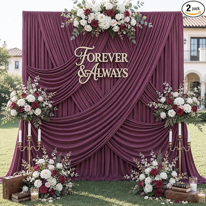 12ft x 10ft Burgundy Backdrop Curtains by CO-AVE