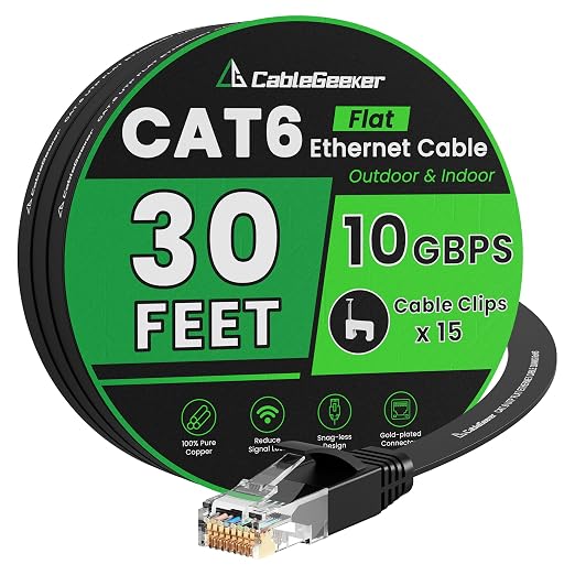 Cat 6 Ethernet Cable 30 ft, Indoor&Outdoor, High Speed 10Gbps Flat Internet by CableGeeker