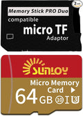 PSP Memory Stick Adapter with 64GB Micro SD Card, Micro SD/SDHC/SDXC to Memory by SUNLOY
