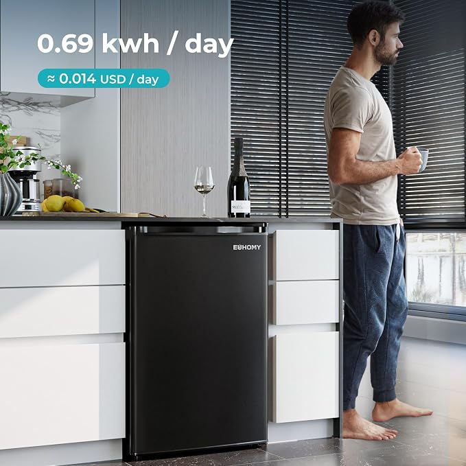 EUHOMY 4.4 Cu.Ft Fridge with Freezer, Single Door Compact Refrigerator, Adjustable Thermostat, Mini Refrigerator Energy Saving, Mini fridge for Bedroom, Dorm, Office, Black - Image 8