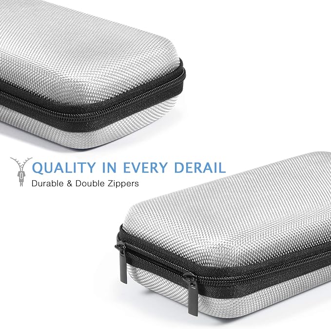 GLCON Portable Protection Hard EVA Travel Carrying Case with Mesh Pocket, Shockproof Exterior - Universal Small Electronic Tech Zipper Bag Pouch Organizer for Cell Phone, Charger, Cord, Cable - Silver - Image 5