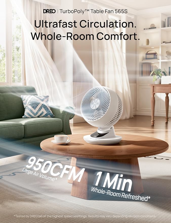 DREO Smart Fan for Bedroom, Powerful 85 ft Airflow, 12 Inches, Desk Fans in 20dB Quiet, 90°+90° oscillating fans, App/Voice Control, 9 Speeds & 8/12H Timer for Home Office Dorm - Image 4