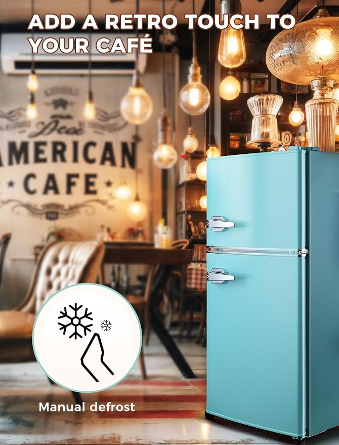 Anypro 3.2 Cu.Ft Refrigerator, Retro Double Door Fridge with Freezer, 7 Adjustable Temperature Settings, Removable Glass Shelves for Dorm, Office, Bedroom, Apartment, Blue - Image 8