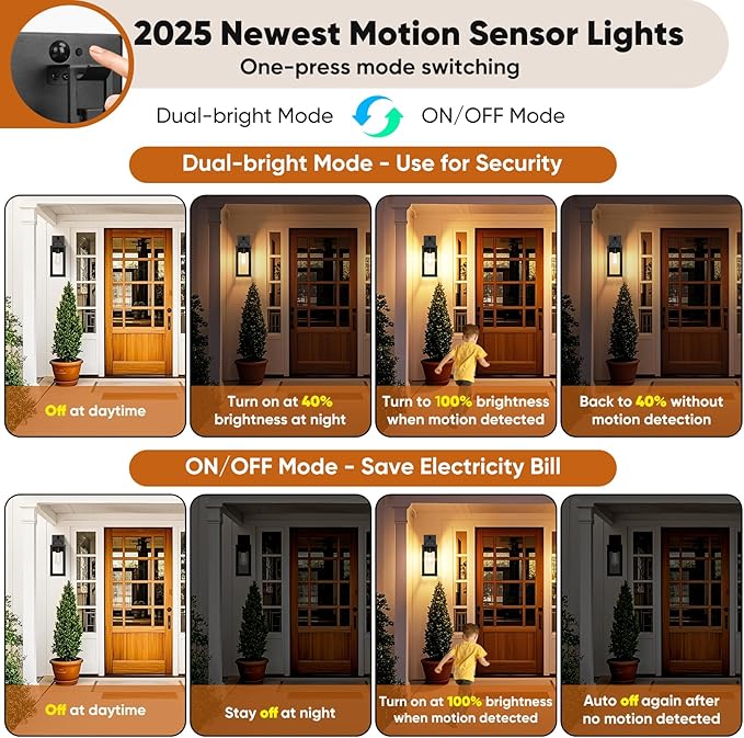 BesLowe 14” Upgraded Motion Sensor Outdoor Wall Lights, Dusk to Dawn Porch - Image 3