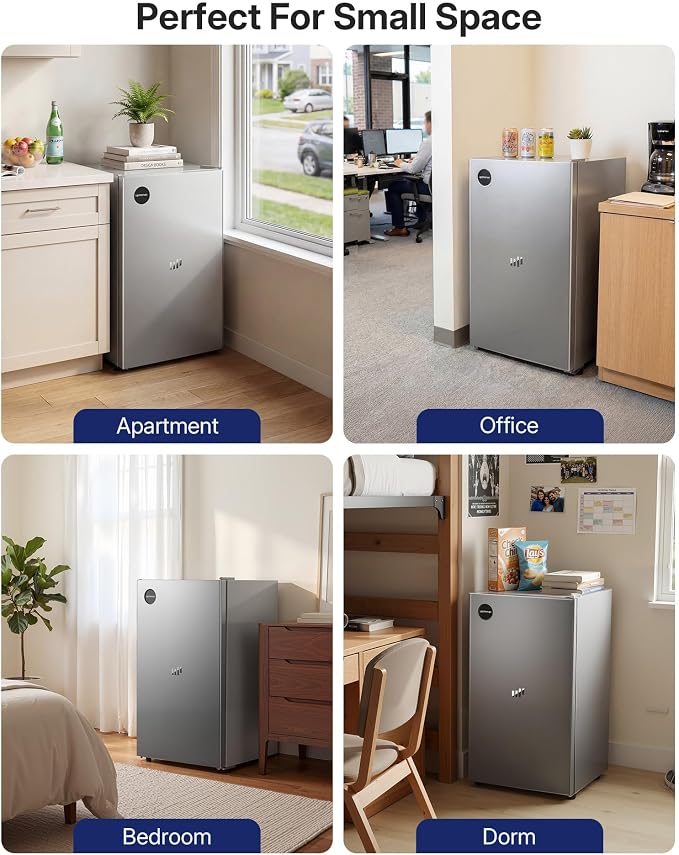 Upstreman 3.2 Cu.Ft All-Refrigerator Mini Fridge, Silver-CR32 | Premium Silver Finish, 7-Level Thermostat, ENERGY STAR Certified, Reversible Door, Small Fridge for Office, Bedroom or Dorm - Image 8
