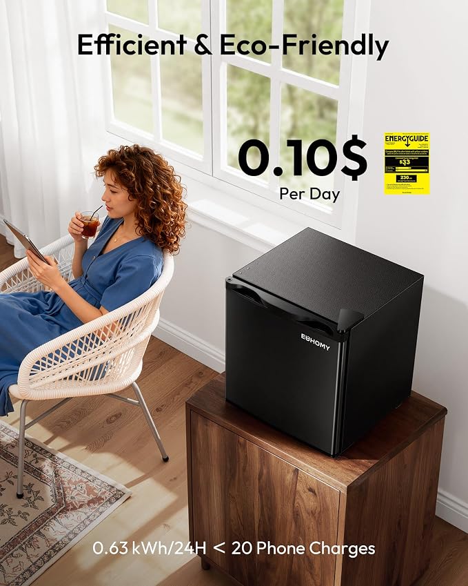 EUHOMY 1.7 Cu.Ft Mini Fridge, Reversible Single Door Compact Refrigerator, Adjustable Thermostat, Energy Saving, Mini Fridge for Bedroom, Office, Dorm, Black - Image 5