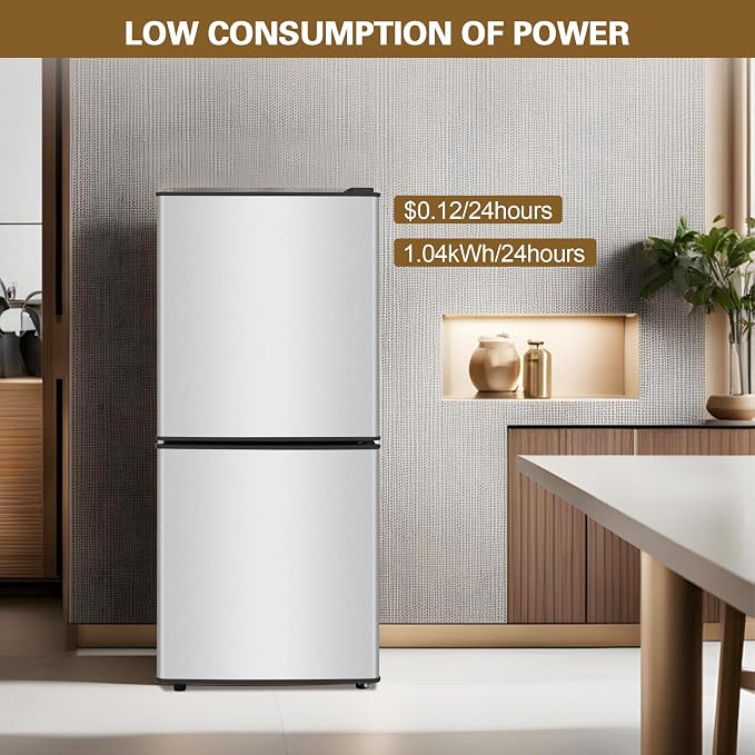 4.2 Cu. Ft. Mini Fridge with Freezer, Small Refrigerator Silver | with 7-Level Adjustable Thermostat, Mini Refrigerator Compact Fridge and Freezer for Dorm, Office, Apartment, College, RV - Image 8