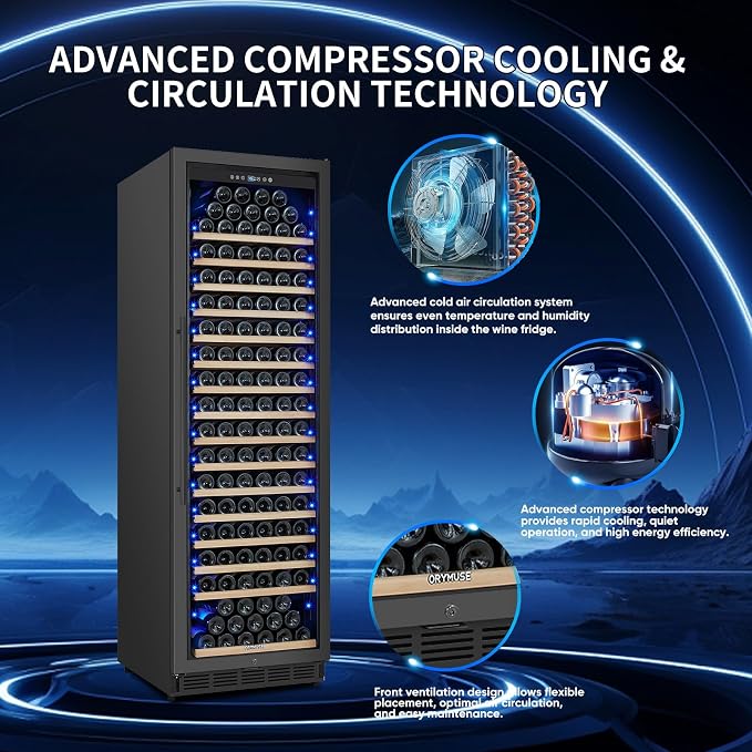 200 Bottle Upgrade Wine Cooler Refrigerator - 24 Inch Large Capacity Wine Fridge Built-In Freestanding, with Quiet Compressor, Professional Temperature Control & Wine Cellar - Black - Image 2
