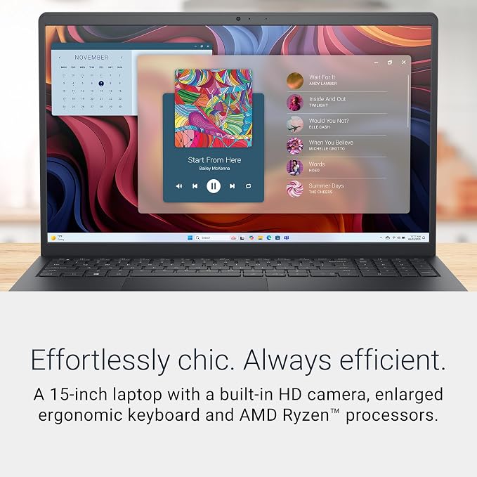 Dell 15.6 Laptop, AMD Ryzen 5 7520U with Radeon 610M, Windows 11 Home | FHD 120Hz IPS, LPDDR5, 512GB SSD, Wi‑Fi 5, Bluetooth, Carbon Black, DC15255 - Image 2