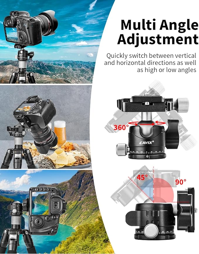 CAVIX Ball Head Mount with 1/4" Screw Arca Type Quick Release Plate 360 Degree - Image 5
