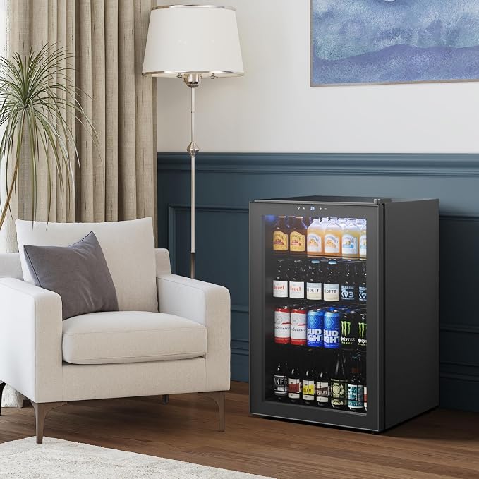 Yeego Beverage Refrigerator Drink Cooler, 155 Cans Mini Fridge | Double-pane Glass Door, for Soda Wine Beer Home Office Bar, 34°F-54°F Temperature Control, , Adjustable Shelves, Black - Image 6