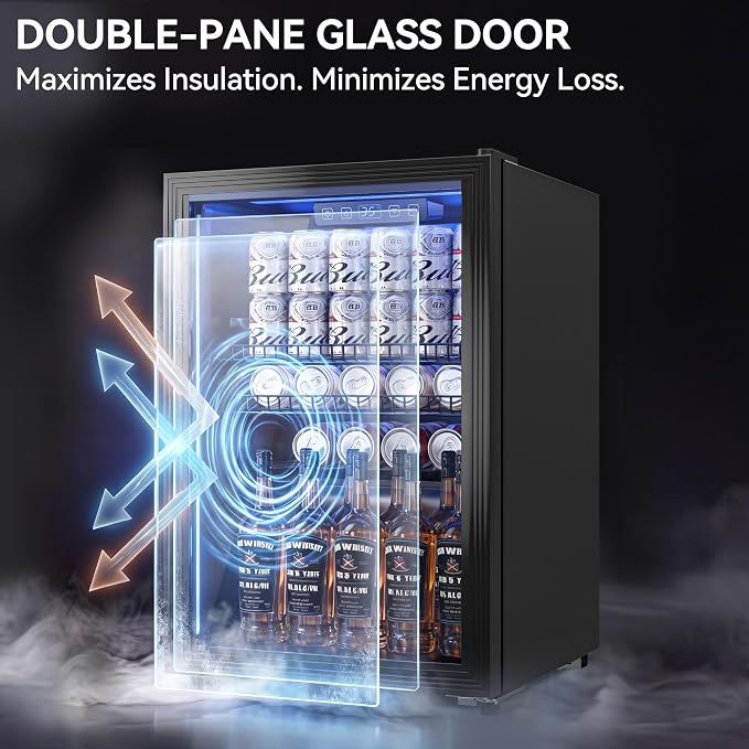 Tehanld 2.5 Cu.Ft Beverage Fridge, Glass Door Mini Fridge, Black, 96 Can | Adjustable Shelves for Wine & Beer, Digital Temp, Holds Up to 96 Cans, Freestanding for Home & Office - Image 6