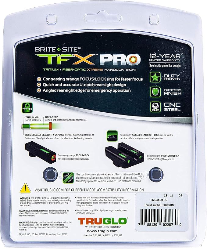 Truglo TFX PRO Handgun Sight, Glowing Shock Proof Tritium and Fiber Optic Night - Image 5