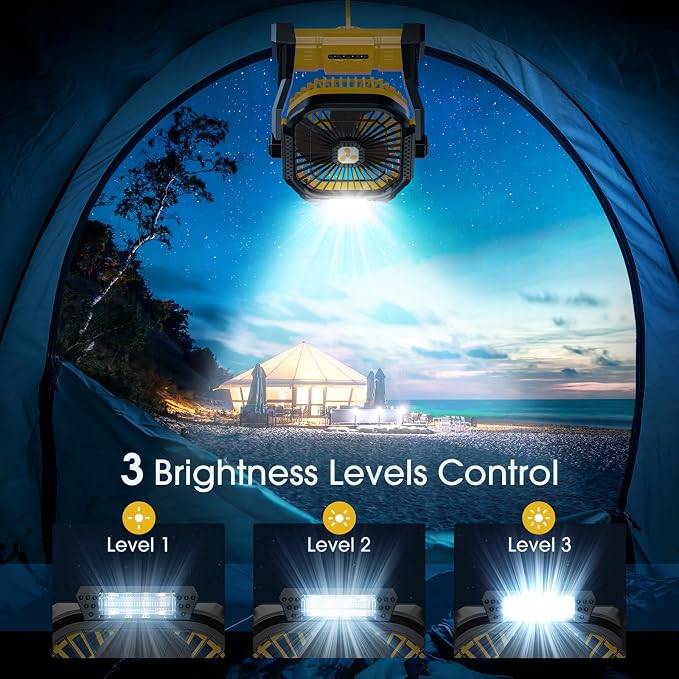 ONLYNEW Portable Fan Rechargeable, 20000mAh Cordless Battery Powered Fan with LED Lantern, USB C Battery Operated for Travel Bedroom Home Camping Tent Office Beach Desk Fishing Table (Yellow) - Image 4