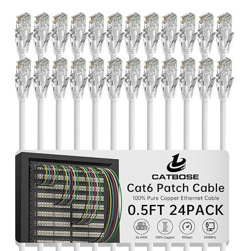 0.5 Foot Cat6 Patch Cables, Solid Pure Copper Patch Cord, Cat 6 Ethernet Cable by CatBose