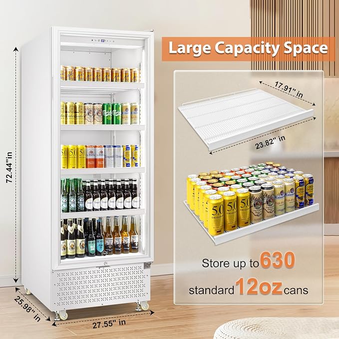 14.8CuFt Glass Door Beverage Cooler Quick Chill White | Fast cool, 630-can, self-closing door, auto-defrost, low noise, display for store/office - Image 6