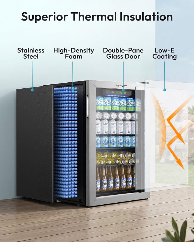 EUHOMY Beverage Refrigerator and Cooler, 128 Can Mini fridge with Glass Door, Small Refrigerator with Removable Shelves for Soda Beer or Wine, Perfect for Home/Bar/Office, Silver - Image 6