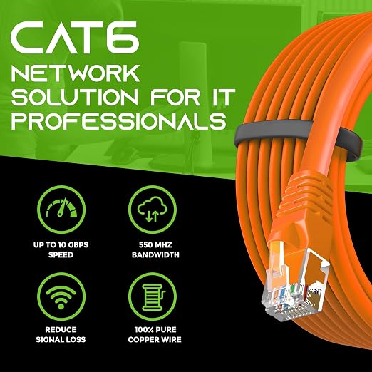 GEARit Cat 6 Ethernet Patch Cables 1.5 ft Orange, High Speed 24AWG 10Gbps RJ45 - Image 9