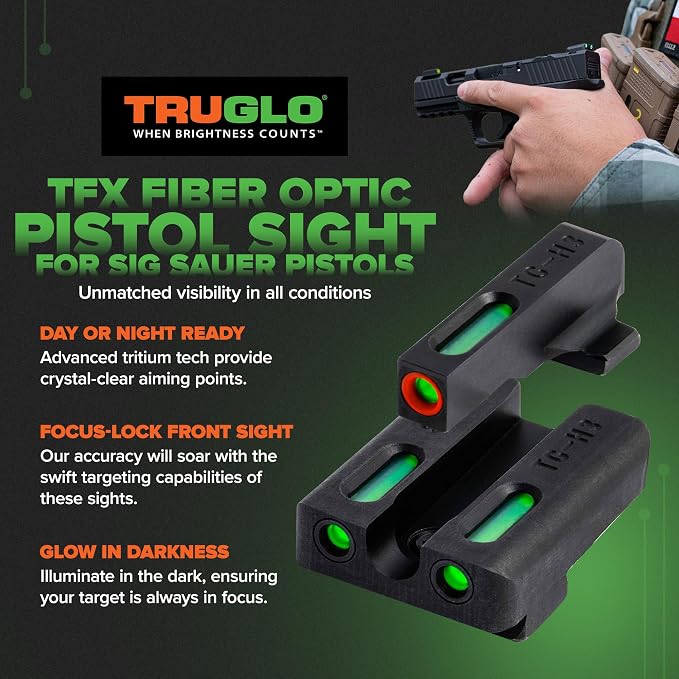 Truglo TFX PRO Handgun Sight, Glowing Shock Proof Tritium and Fiber Optic Night - Image 2