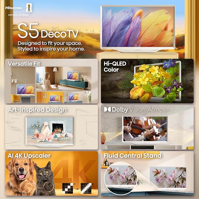 Hisense 43-Inch S5 DécoTV Series Hi-QLED 4K UHD Smart Fire TV (43S5QF, 2026 Model) – Versatile Fit, Hi‑QLED Color, Dolby Vision & Atmos, VRR Gaming, Stream Live TV Without Cable - Image 4