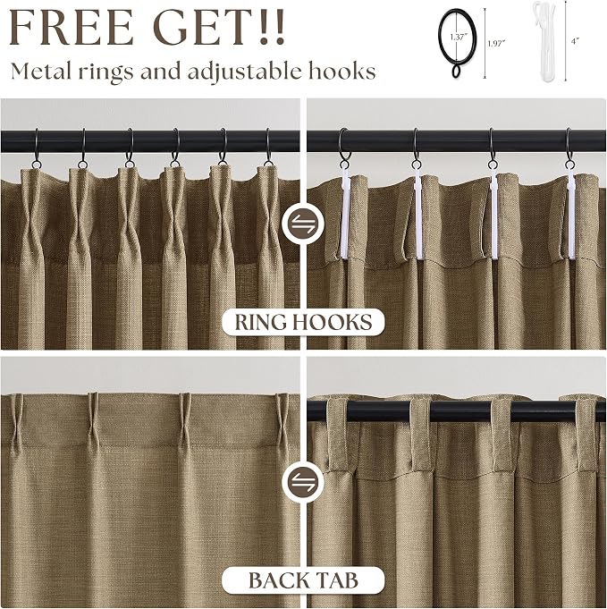 Extra Long 108 Inch Pinch Pleated Living Room Curtains 4 Panels Set, Light - Image 5