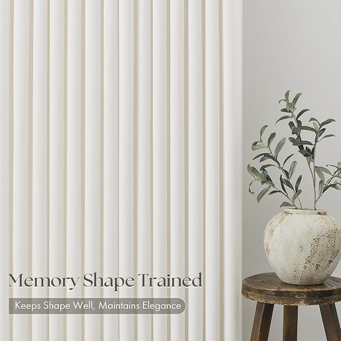 Pinch Pleat Linen Curtains 102 Inches Long 4 Panels Set Ivory Cream Memory - Image 3