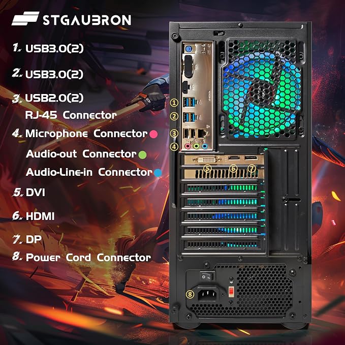 STGAubron Gaming PC Desktop,R3 3200G,RX 590 8G,16G DDR4,512G SSD | Gaming Computer Tower for Streaming,Video Editing,Home,School,R3 up to 3.6GHz,ARGB Fan,WiFi,BT 5.0,4K DP,HDMI,Win11 Home - Image 7
